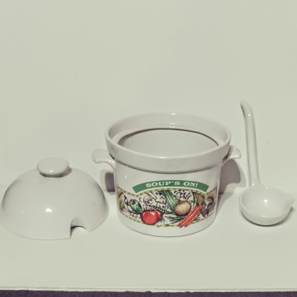 Vintage Rare HIMARK "Soups On" Ceramic Soup Tureen with Lid & Ladle - Picture 2 of 6